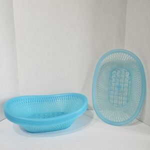 8pc Lot Of Plastic Serving Baskets, Light Blue